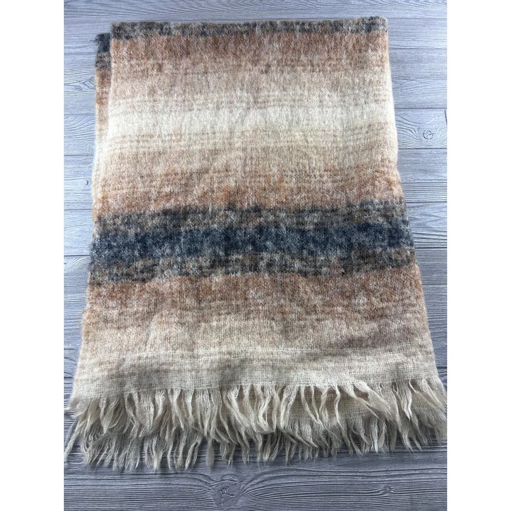 Dartington Hall Mohair Wool Throw Rug Blanket Scarf Striped England 46x68 1206